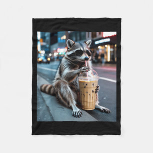 Cobertor De Velo Guaxinim bebendo café gelado meme engraçado de ani