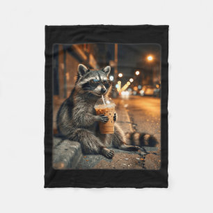 Cobertor De Velo Guaxinim bebendo café gelado meme engraçado de ani
