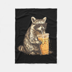 Cobertor De Velo Guaxinim bebendo café gelado meme engraçado de ani