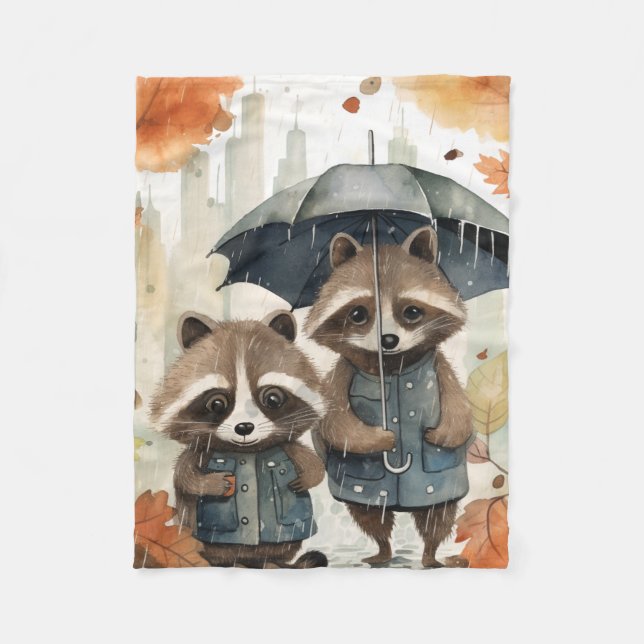 Cobertor De Velo Guaxinins Fofos na Chuva (Frente)