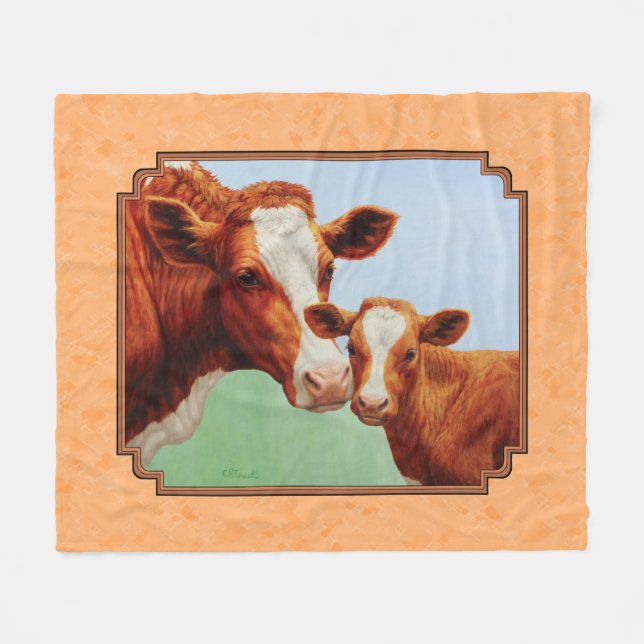 Cobertor De Velo Guernsey Calf e Madre Cow Peach (Frente (Horizontal))