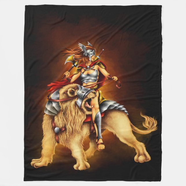 Cobertor De Velo Guerreiro Lion Rider Fantasy Fleece Blanket (Frente)