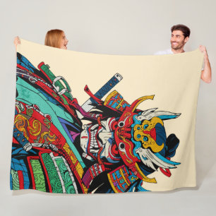 Cobertor De Velo Guerreiro Samurai Feroz – Colorido Bushido Japonês