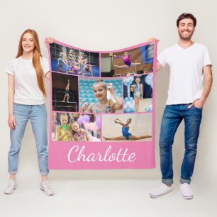 Cobertor De Velo Gymmastics 7 Photo Collage Pink Fleece Blanket
