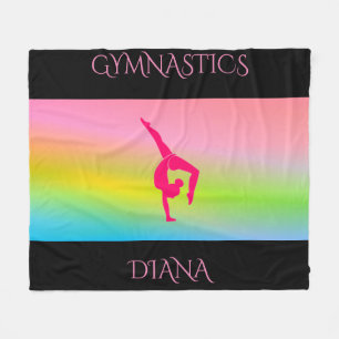 Cobertor De Velo Gymnastics arco-íris floreado com nome personaliz