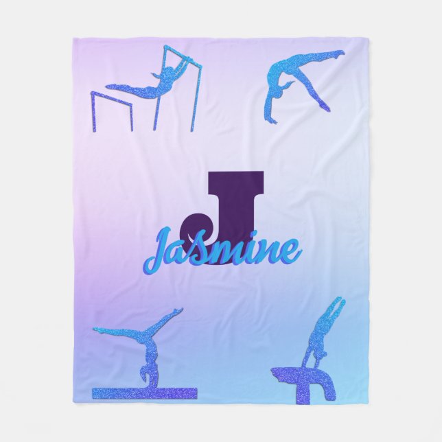 Cobertor De Velo Gymnastics Blue Purple Monograma Personalizado (Frente)