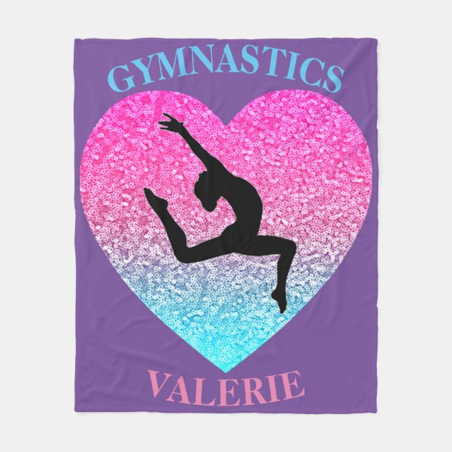 Cobertor De Velo Gymnastics Leap Fleece Blanket com nome (Frente)