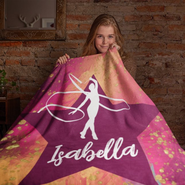 Cobertor De Velo Gymnastics Monograma Nome Dourado Glitter (Criador carregado)