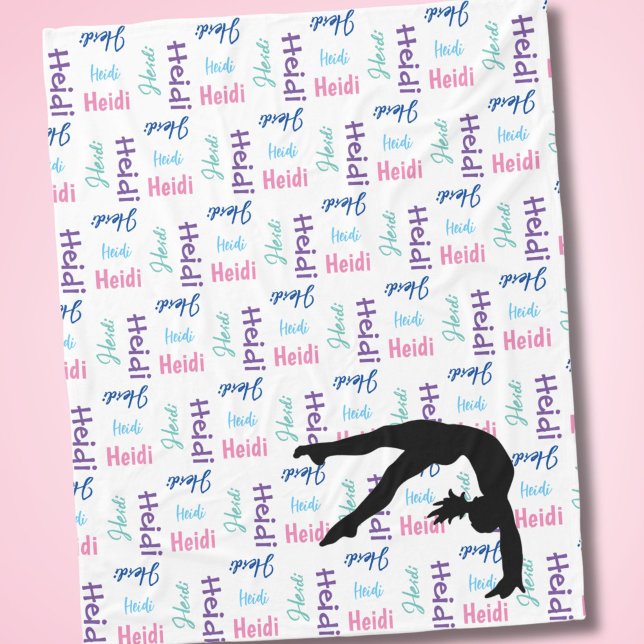 Cobertor De Velo Gymnastics Poder Tumbindo Seu Nome Por Toda Parte (Beautiful and colorful fleece blanket with name all over!)
