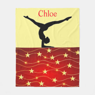 Cobertor De Velo Gymnastics Red, Yellow / Dourada Stars Fleece Blan