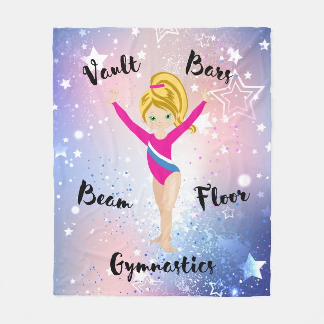 Cobertor De Velo Gymnastics Star Blonde, Olhos Verdes, Leotard Rosa (Frente)