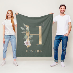 Cobertor De Velo H Monograma Floral Personalizado Fleece Blanket