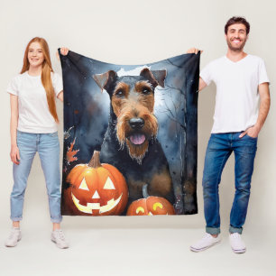 Cobertor De Velo Halloween Airedale Com Pumpkins Assustando Pillo