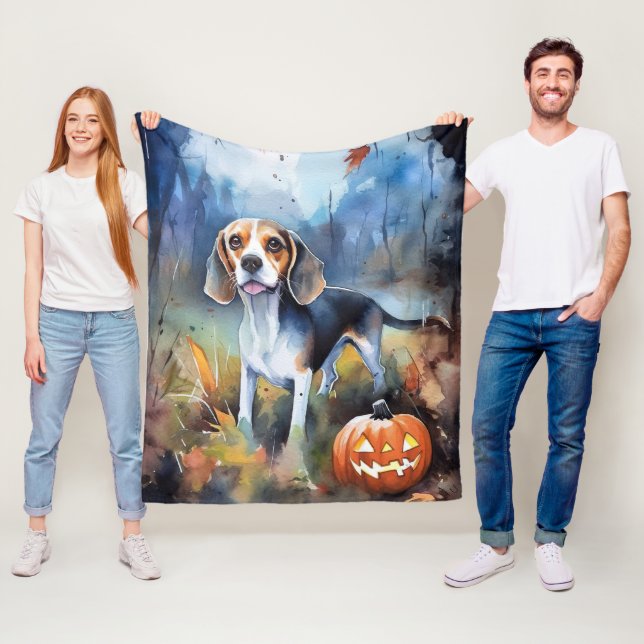 Cobertor De Velo Halloween Beagle Com Pumpkins Assustado (In Situ)