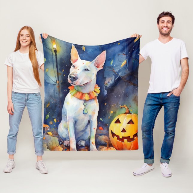Cobertor De Velo Halloween Bull Terrier Com Pumpkins Assustado (In Situ)