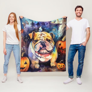 Cobertor De Velo Halloween Bulldog Com Pumpkins Assustado