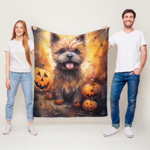 Cobertor De Velo Halloween Cairn Terrier Com Pumpkins Assustado
