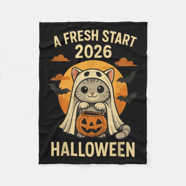 Cobertor De Velo Halloween Cat Ghost Graphic - Fresh Start 2026  (Frente)