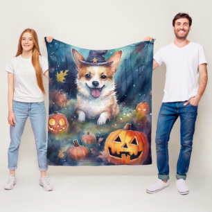 Cobertor De Velo Halloween Corgi Com Pumpkins Assustado