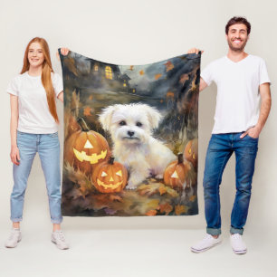 Cobertor De Velo Halloween Coton De Tulear Com Pumpkins Assustado