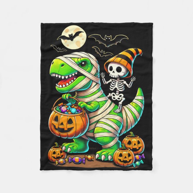 Cobertor De Velo Halloween Engraçado T Rex Dinossaur Mummy Boys Tri (Frente)