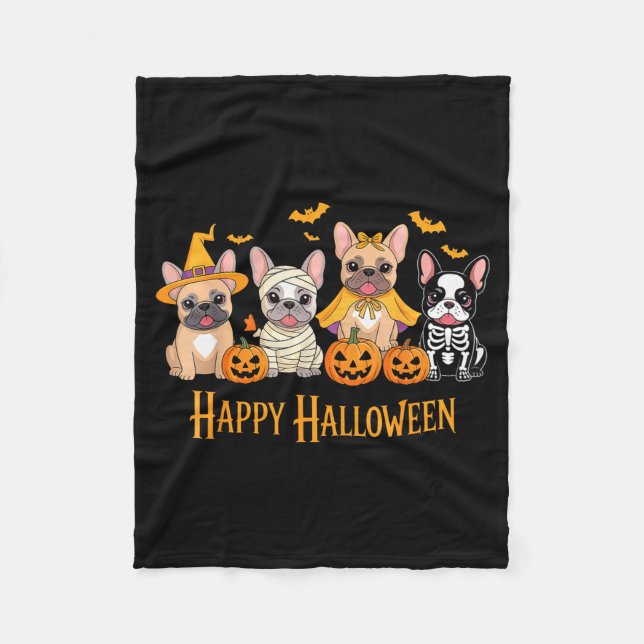 Cobertor De Velo Halloween French Bulldog Dogs Pumpkin Funny  (Frente)