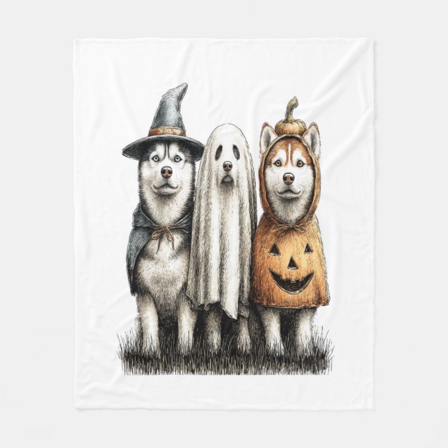 Cobertor De Velo Halloween Ghost Siberian Husky Dog (Frente)