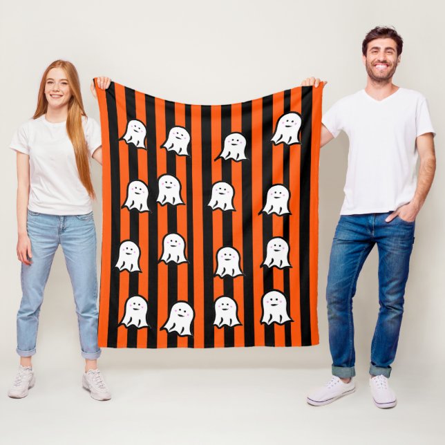Cobertor De Velo Halloween Ghosts and Stripes Fleece Blanket (In Situ)