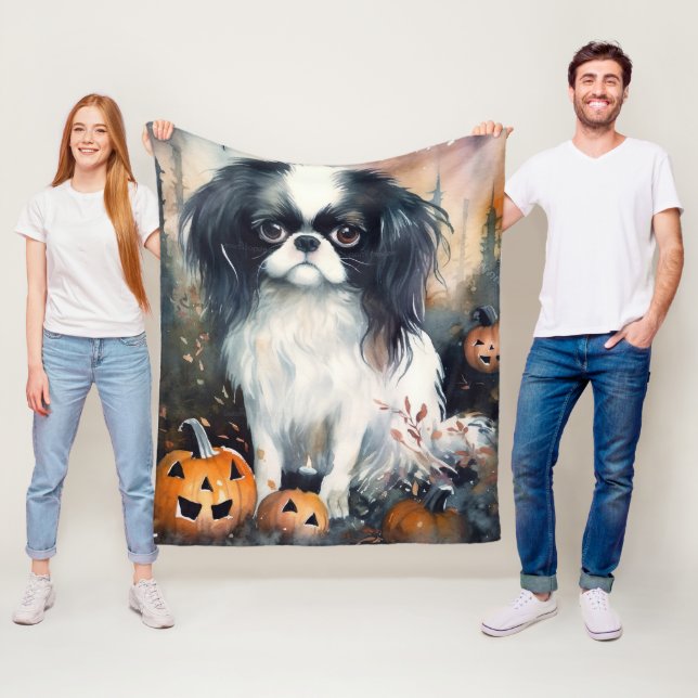 Cobertor De Velo Halloween Japanese Chin Com Abóboras Assustador (In Situ)