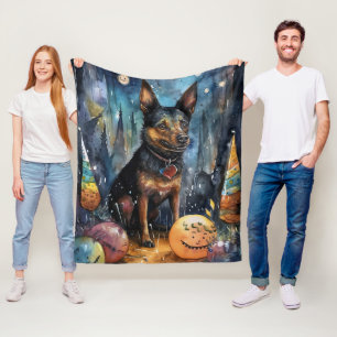 Cobertor De Velo Halloween Kelpie Australiano Com Abóboras Assustad