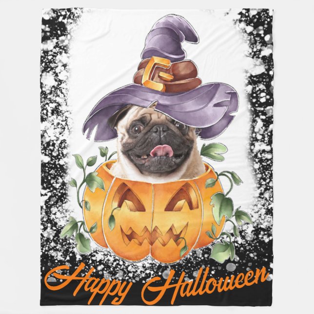 Cobertor De Velo Halloween Pug em Jackolanterna Feliz Dia das Bruxa (Frente)
