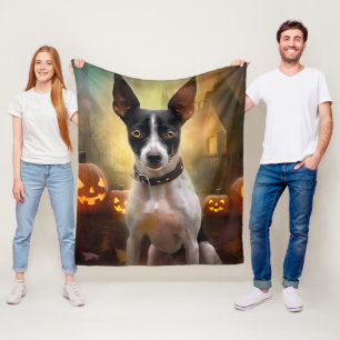 Cobertor De Velo Halloween Rat Terrier Com Pumpkins Assustado