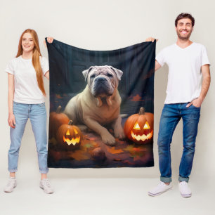 Cobertor De Velo Halloween Shar Pei Com Pumpkins Assustado