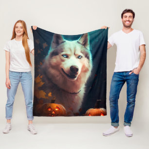 Cobertor De Velo Halloween Siberian Husky Com Pumpkins Assustado