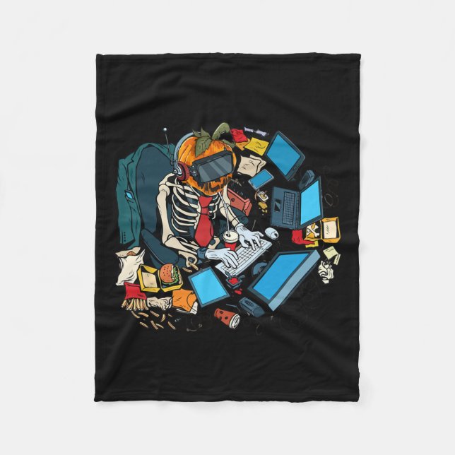 Cobertor De Velo Halloween Skeleton Jack O Lantern Gamer Boys (Frente)