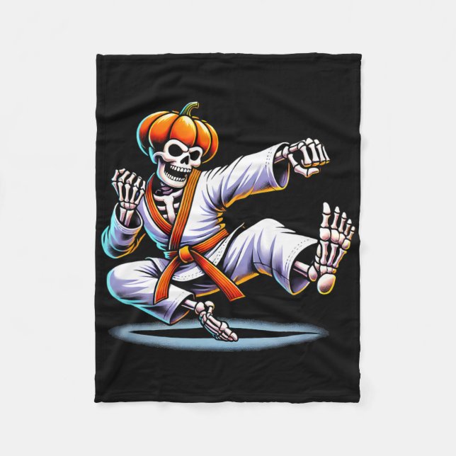 Cobertor De Velo Halloween Skeleton Karate (Frente)