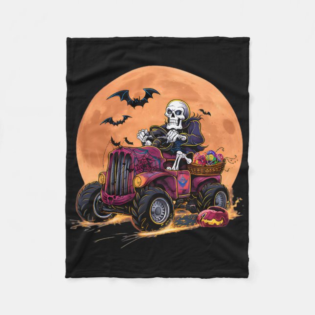 Cobertor De Velo Halloween Skeleton Riding Monster Truck Toddler Bo (Frente)