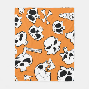 Cobertor De Velo Halloween Skulls Bones Doodle Patterno