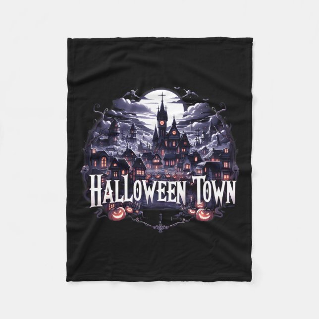 Cobertor De Velo Halloween Town Skeleton Ghost Pumpkin Halloween (Frente)
