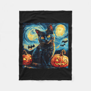 Cobertor De Velo Halloween Van Gogh Noite Estrelada Gatos Pretos Ab