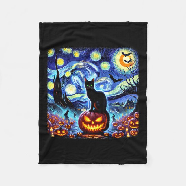 Cobertor De Velo Halloween Van Gogh Starry Night Black (Frente)