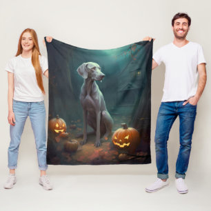 Cobertor De Velo Halloween Weimaraner Com Pumpkins Assustado