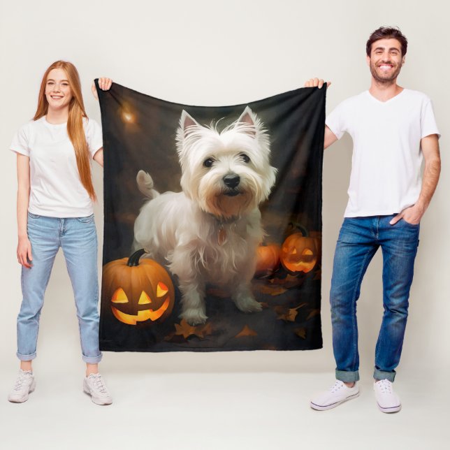 Cobertor De Velo Halloween West Highland White Terrier Pumpkins (In Situ)