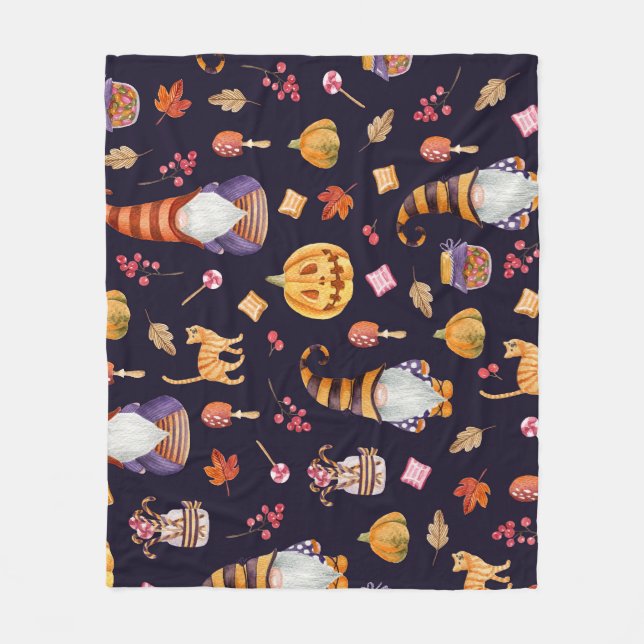 Cobertor De Velo Halloween Whimsical: Gnomos & Pumpkins (Frente)
