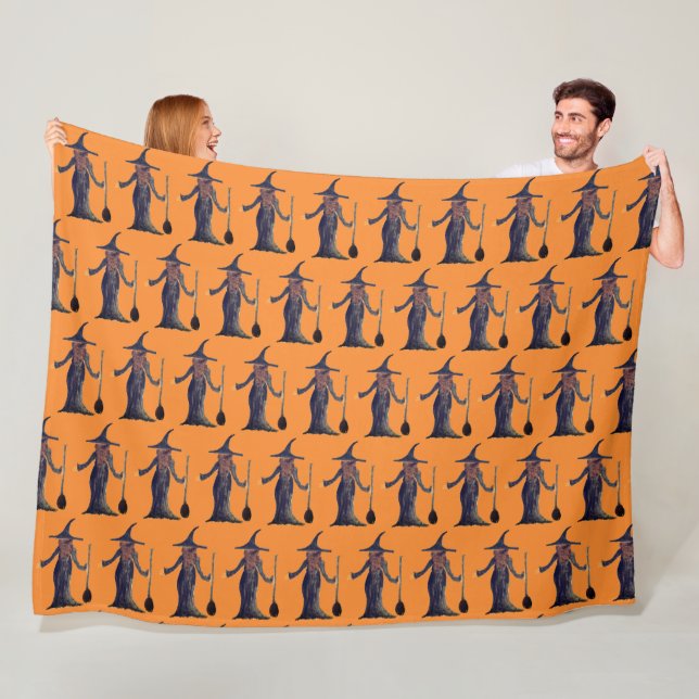 Cobertor De Velo Halloween Witch Black Orange Pattern Spooky (In Situ)