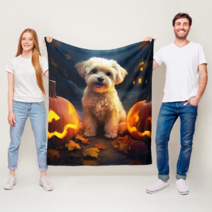 Cobertor De Velo Halloween Yorkipoo Com Abóboras Assustador