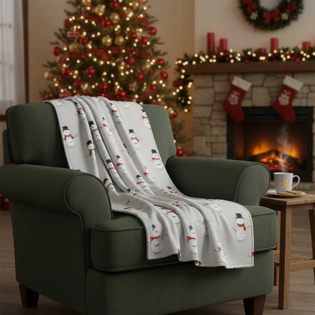 Cobertor De Velo Hand-Drawn Snowmen on Grey Winter  (Criador carregado)