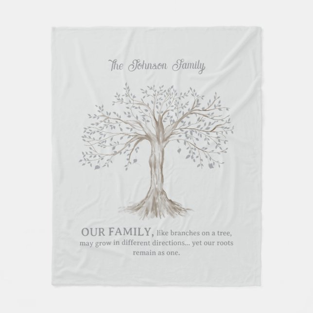 Cobertor De Velo Hand Painted Tree Custom Family Quote Light Gray (Frente)