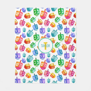 Cobertor De Velo Hanukkah Dreidels Rainbow Watercolor Holiday