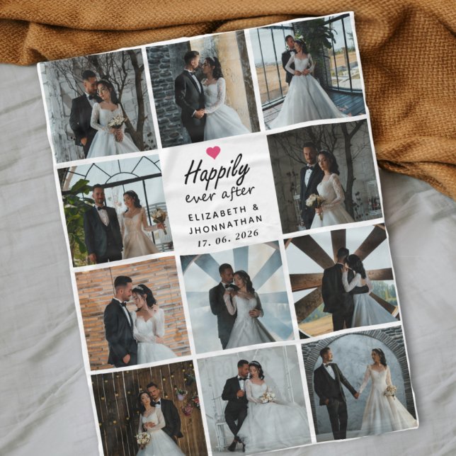 Cobertor De Velo Happily Ever After Script Photo Collage Pink Heart (Criador carregado)